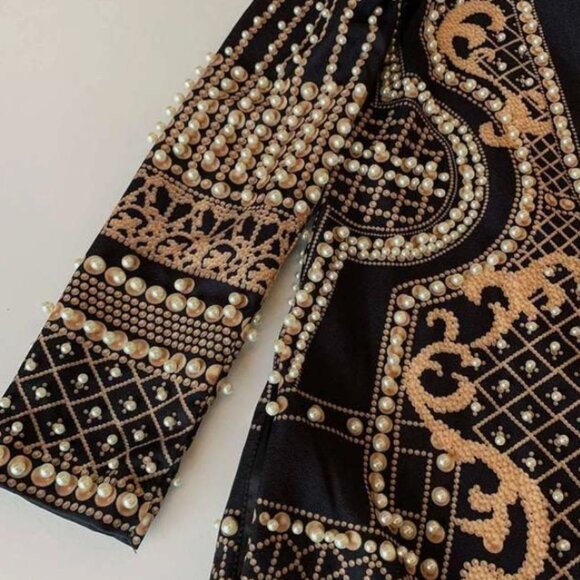 French Beaded Decor Mid Length Blazer Jacket - Picture 5 of 14